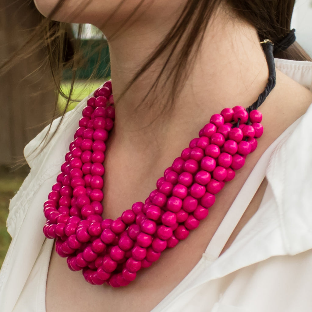 Stunning Pink Beads Necklace - South India Jewels